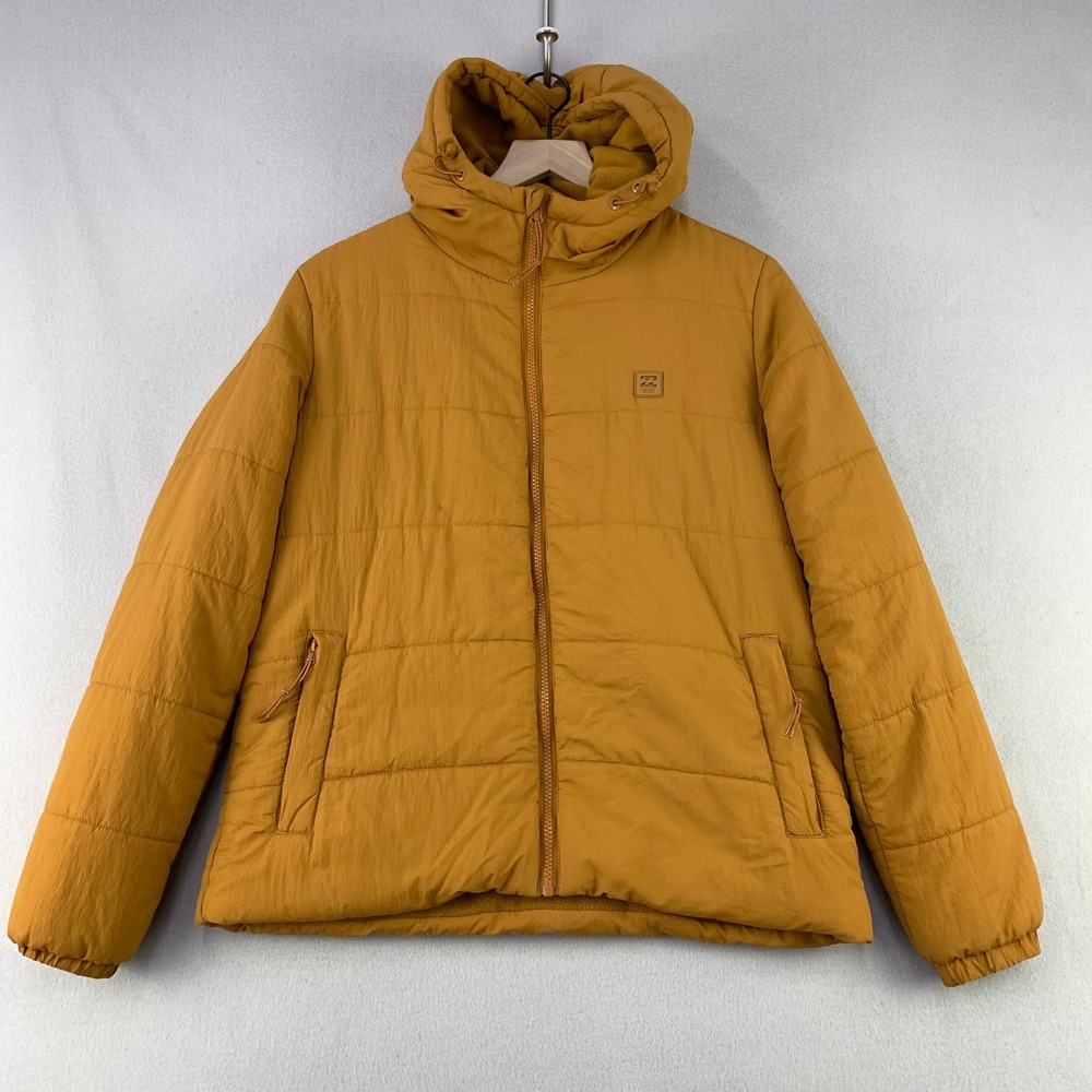 Billabong Adventure Division Puffer Jacket Women M Yellow Hooded Quilted